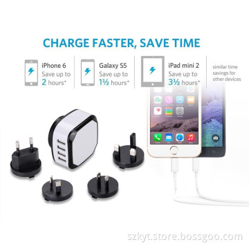 Micro USB wall charger adapter 22.5w 5V/4.5A 4-port usb adapter universal plug adapter CE,Rohs,Fcc,SAA,KC